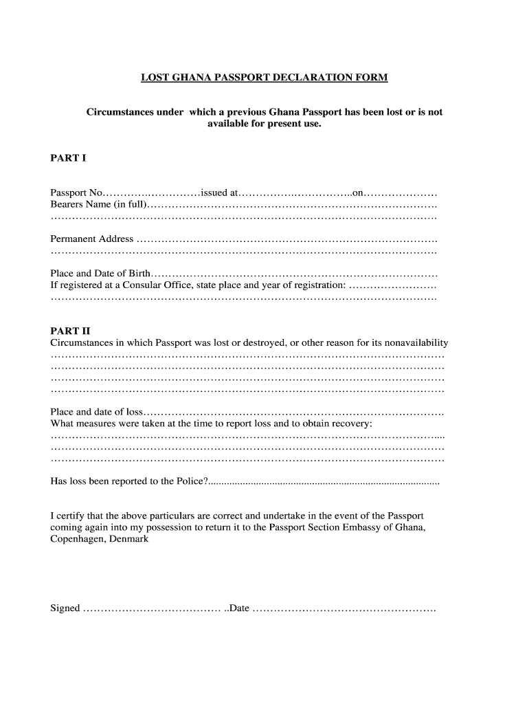 Affidavit for Lost Passport Ghana  Form