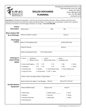 Social Work Discharge Planning Template  Form