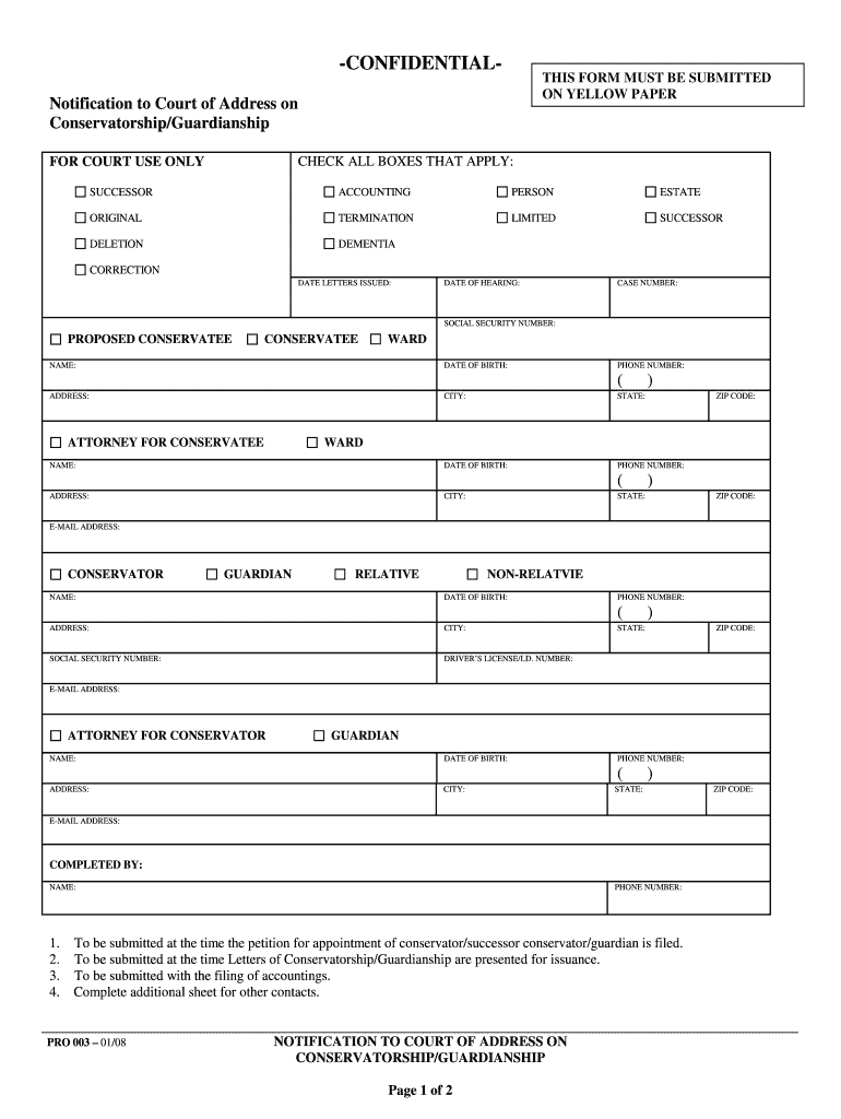  Notification to Court of BAddressb on Conservatorship Guardianship 2008