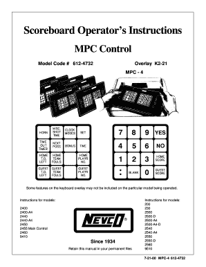 Scoreboard Operators Instructions MPC Control Model Code # 6124732 Overlay K221 MPC 4 Some Features on the Keyboard Overlay May   Form