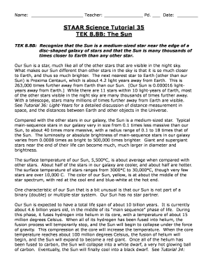 Answer Key on Staar Science Tutorial 35 Tek 8 8b the Sun  Form