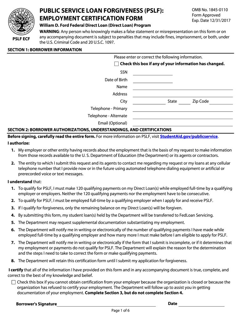 Public Service Loan Forgiveness PDF  Form