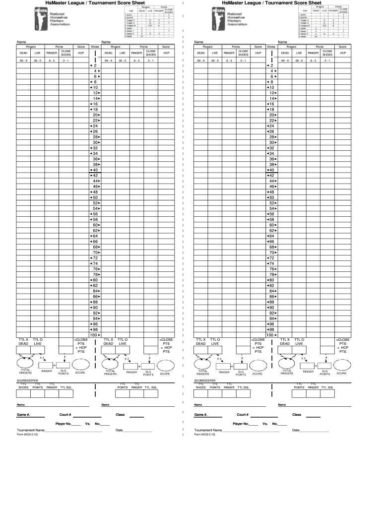 NHPA Offical Score Sheets Scoresheet FORM KCS 3 XLS