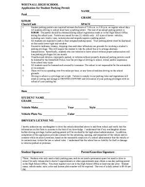 WHITNALL HIGH SCHOOL Application for Student Parking  Form