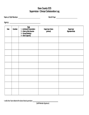 Dane County CCS Supervision Clinical Collaboration Log Danecountyhumanservices  Form