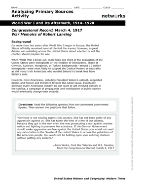 Primary Source Activity Networks Answer Key  Form