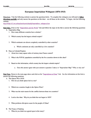 Imperialism Webquest Answer Key PDF  Form