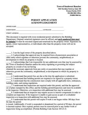 PERMIT APPLICATION ACKNOWLEDGEMENT Southwest Ranches Florida Southwestranches  Form