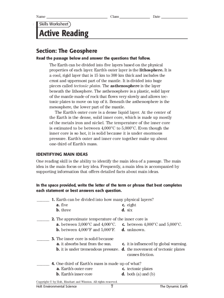 Geosphere Review Worksheet Answers  Form