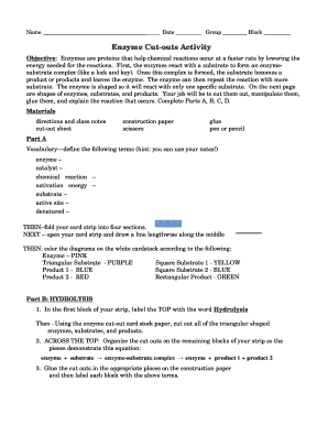 Enzyme Cut Out Activity Answer Key  Form