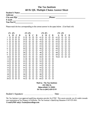 60 Question Answer Sheet PDF  Form