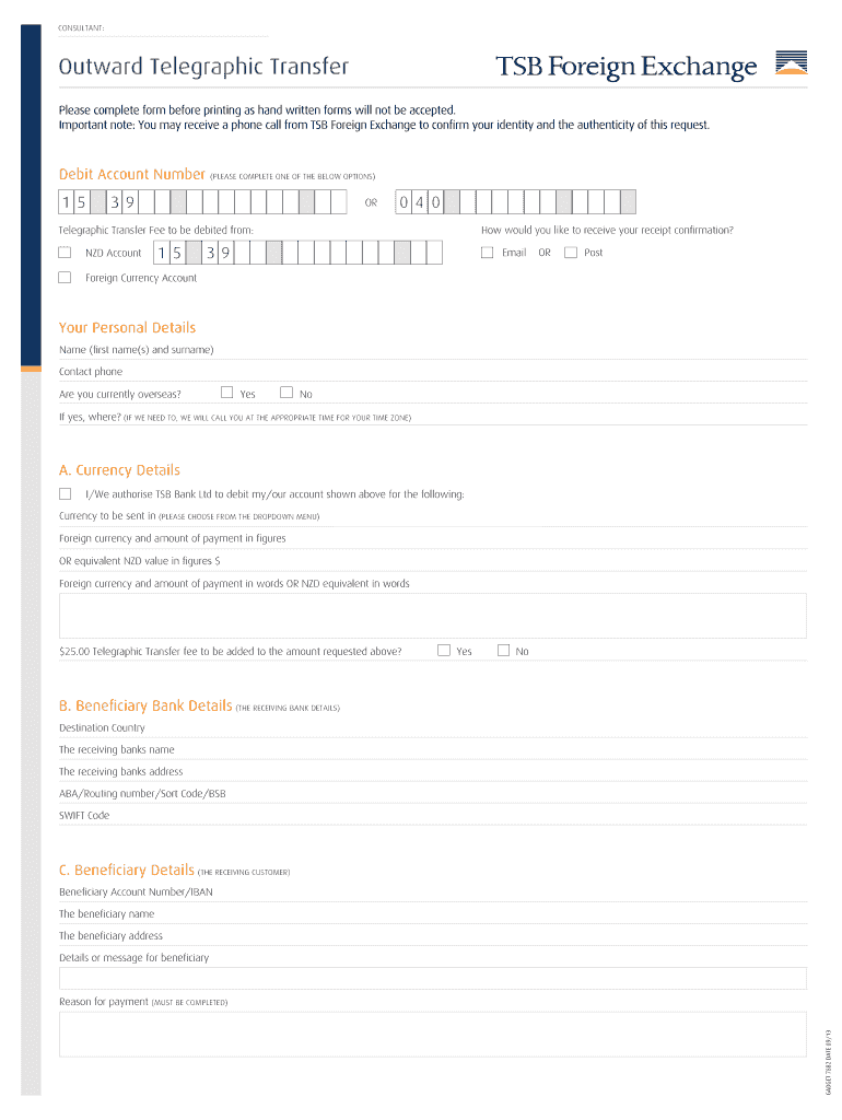 Outward Telegraphic Transfer TSB Bank  Form