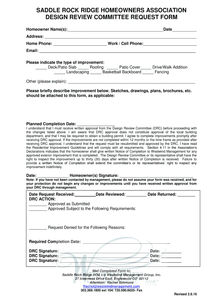 Get and Sign Saddle Rock Ridge Hoa 2016-2022 Form