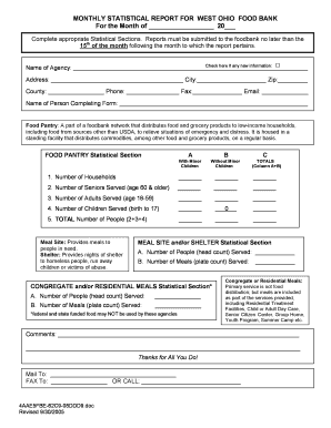 MONTHLY STATISTICAL REPORT for WEST OHIO FOOD BANK for the  Form