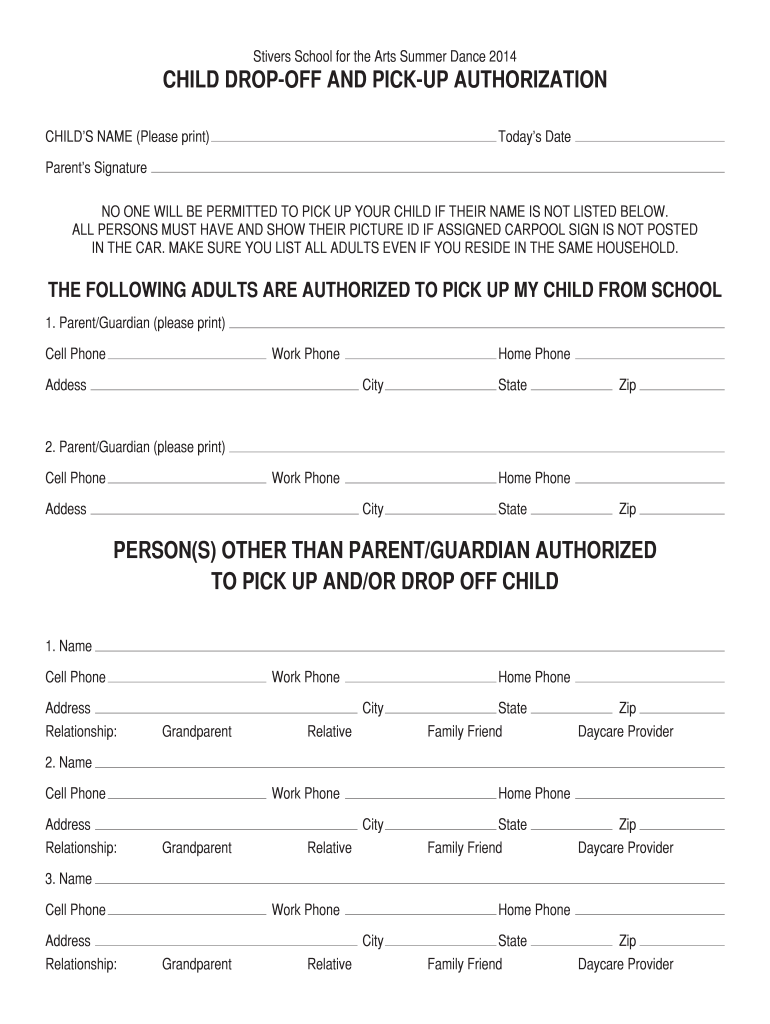 CHILD DROP off and PICK UP AUTHORIZATION  Form