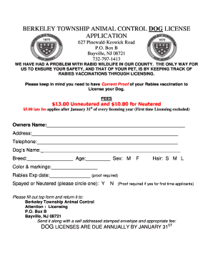 Berkeley Township Animal Control  Form