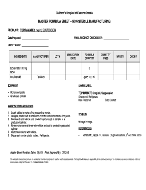 Master Formula Record Sample PDF