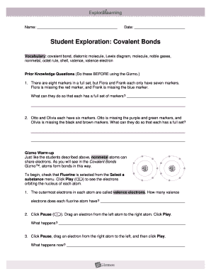 Student Exploration Covalent Bonds  Form