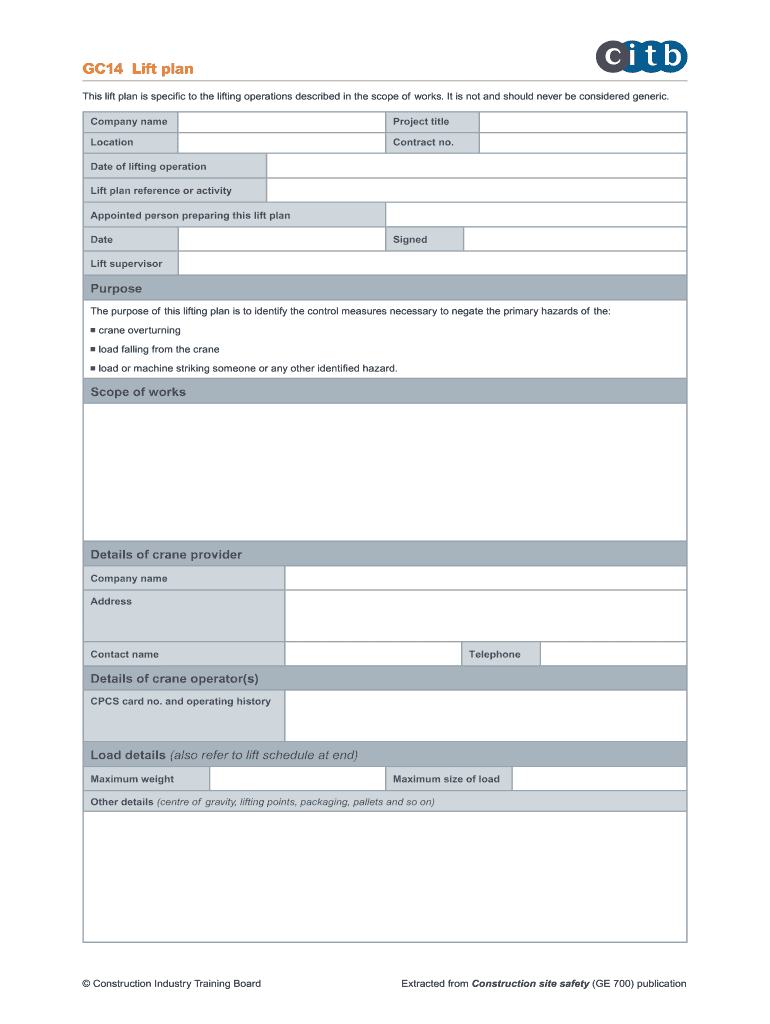 GC14 Lift Plan  CITB  Form