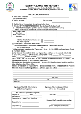Sathyabama University Transcript  Form