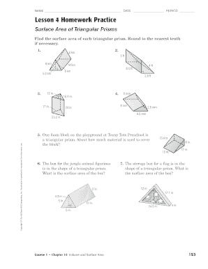 Lesson 4 Homework Practice Surface Area of Prisms  Form