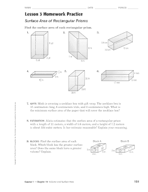 Lesson 3 Homework Practice Surface Area of Rectangular Prisms Answer Key  Form