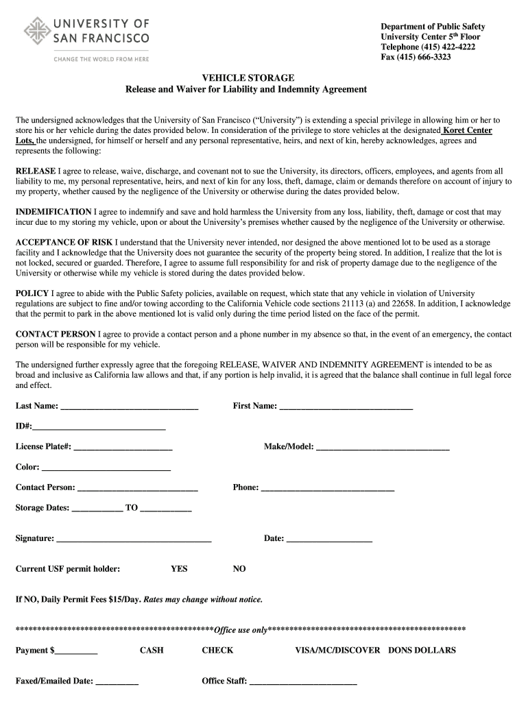 Vehicle Storage Waiver Form