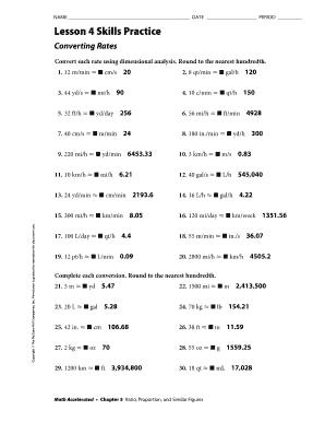 Lesson 4 Skills Practice Converting Rates  Form