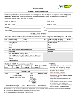 Subway Group Order Form