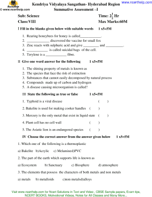 Class 8 Science Question Paper  Form