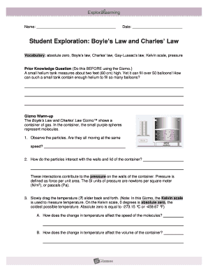 Boyle&#039;s Law and Charles&#039; Law Gizmo Answer Key PDF Activity a  Form