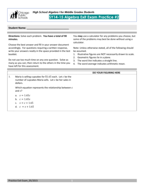 Sy14 15 Algebra Exit Exam  Form