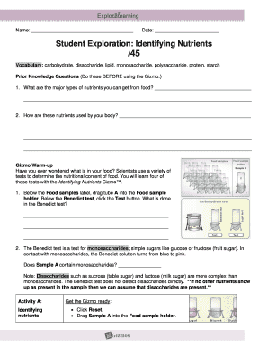 Identifying Nutrients Gizmo Answer Key PDF  Form