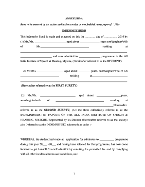 Aiish Indemnity Bond  Form