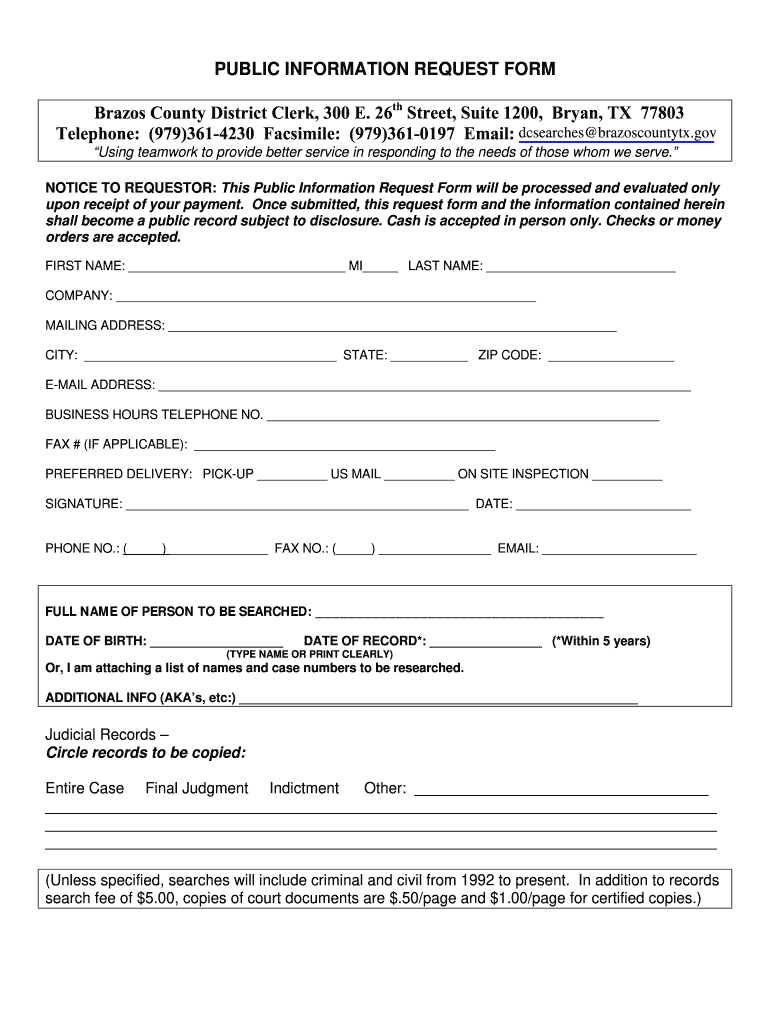Get and Sign Public Information Request Form  Brazos County  Brazoscountytx