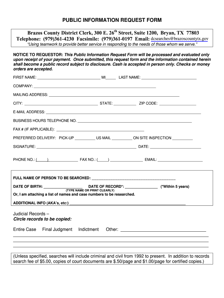 Public Information Request Form  Brazos County  Brazoscountytx