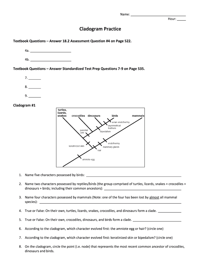 Cladogram Practice  Form