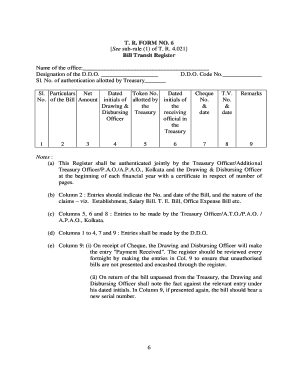 Bill Register Format