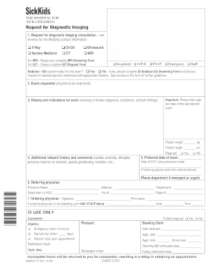 Sickkids Diagnostic Imaging Requisition  Form