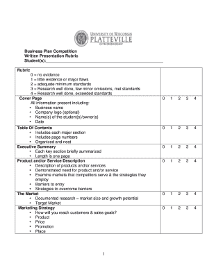 Business Plan Rubrics  Form