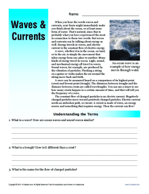 Waves and Currents Worksheet  Form