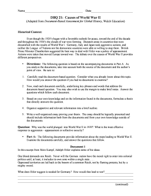 Dbq 21 Causes of Ww2 Answers  Form