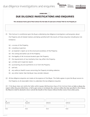 Due Diligence Investigations and Enquiries APPROVED BYTHE  Form