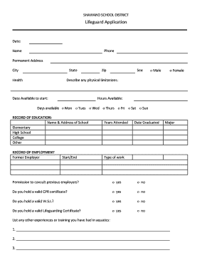  Lifeguard Application Form 2013-2024