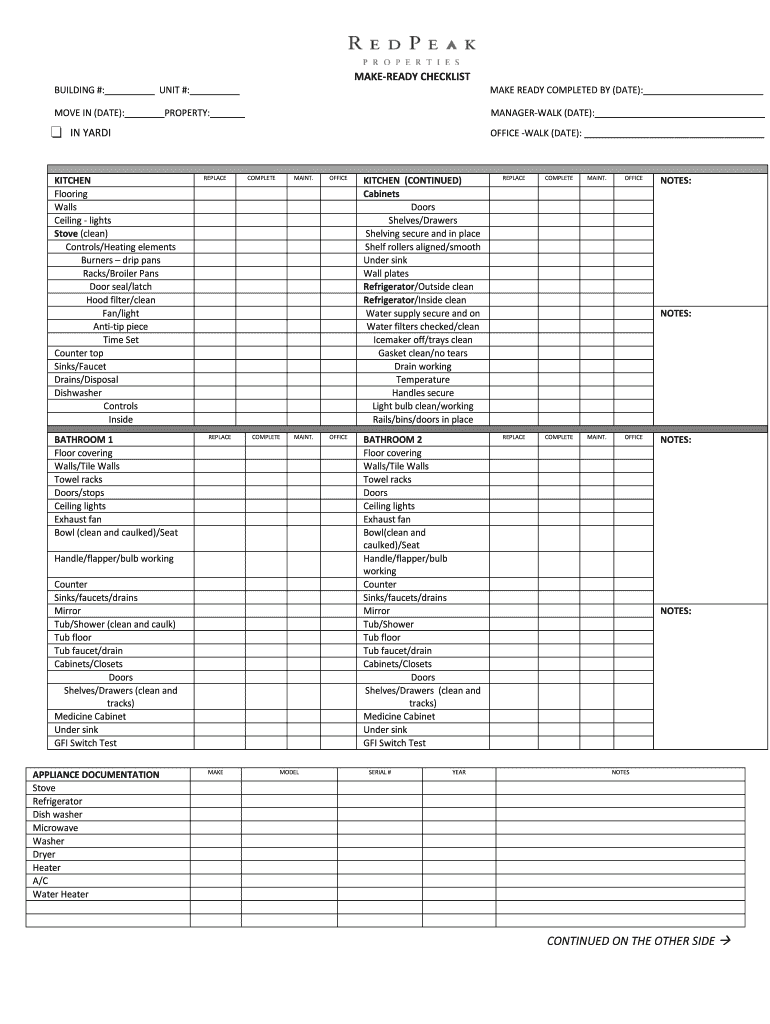  Make Ready Checklist 2010-2024