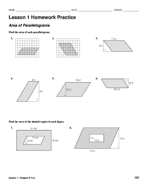 Lesson 1 Homework Practice Area of Parallelograms Answer Key  Form