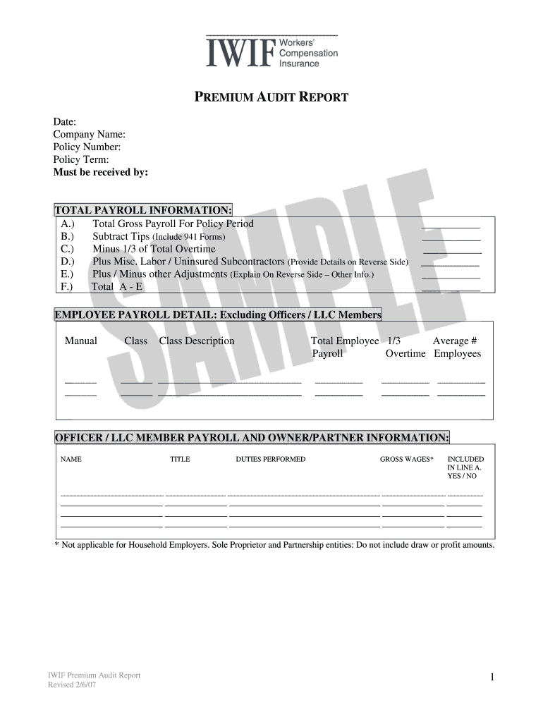 PREMIUM AUDIT REPORT  Chesapeake Employers Insurance Company  Form