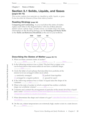 Chapter 3 States of Matter Answer Key  Form