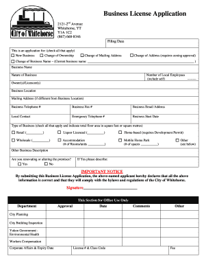 Yukon Business License  Form