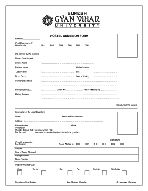 HOSTEL ADMISSION FORM Suresh Gyan Vihar University Gyanvihar